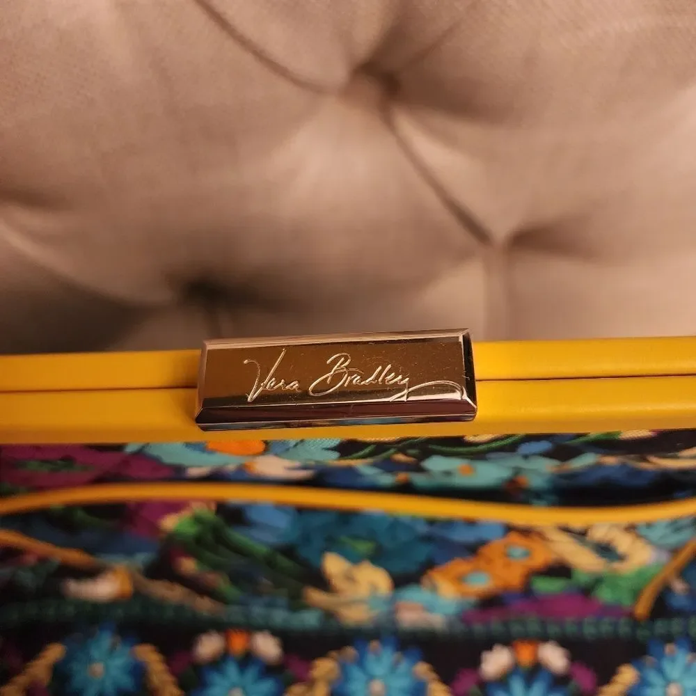 Vera Bradley Yellow Blue Floral Barbara Frame Handbag Purse